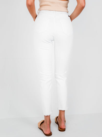 High-waisted White Distressed Jeans