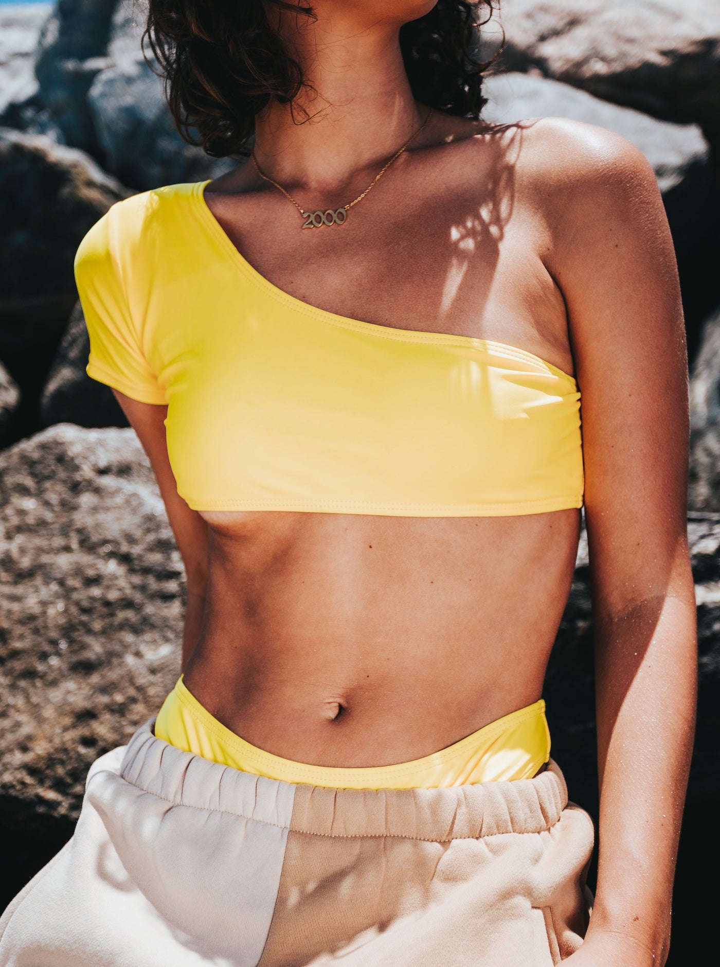 Yellow Single-Sleeve Bikini Top