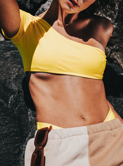 Yellow Single-Sleeve Bikini Top